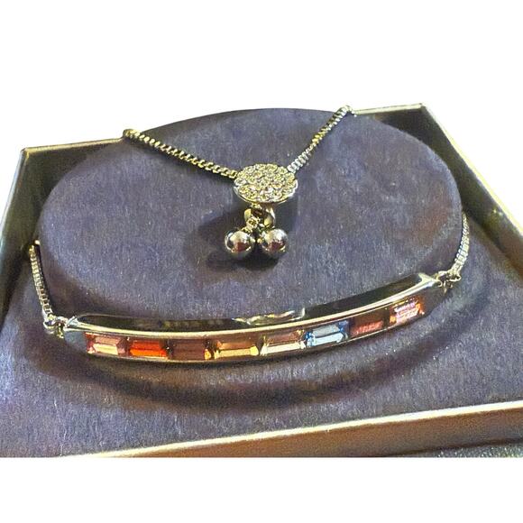 New in Box Brilliance Rainbow Crystal Bar Adjustable Lariat Bracelet 925 Plated - Picture 8 of 14
